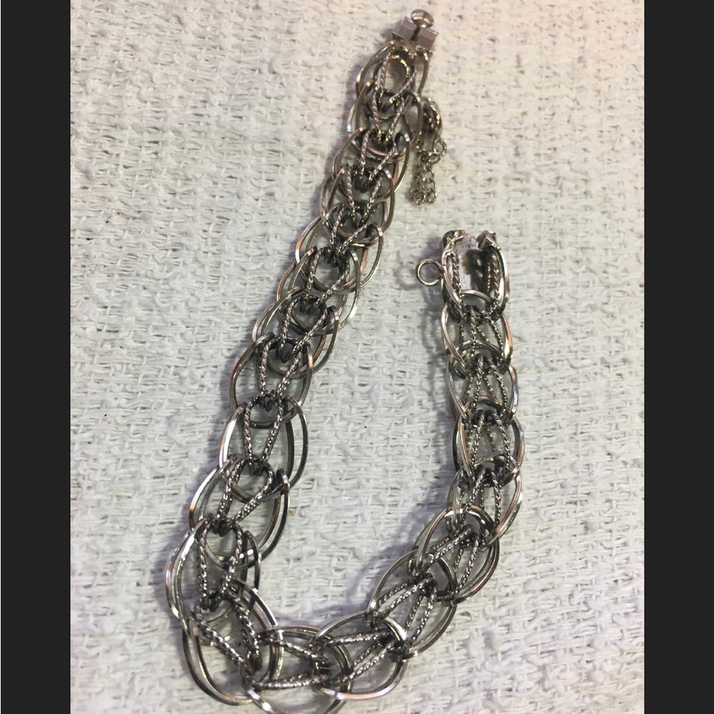 1717 Vtg Sterling Silver Vintage Charm Bracelet Interwoven Links View 2